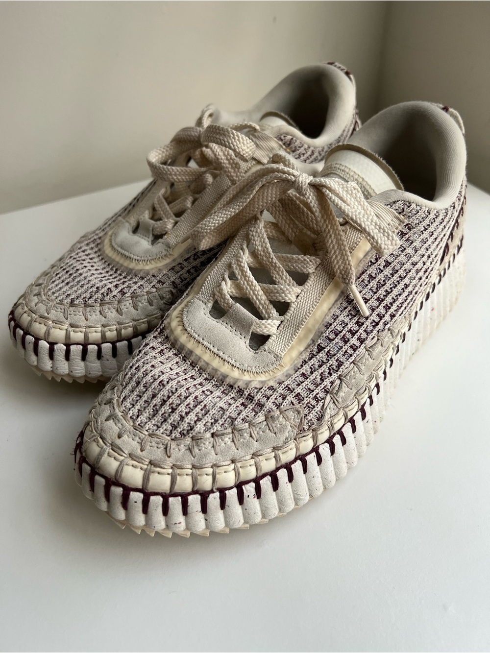 Chloe Neutral Woven Platform Sneakers - Picture 4 of 8